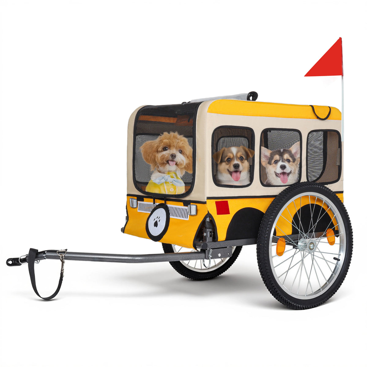 Foldable Dog Bike Trailer with All Terrain Wheels and Flag