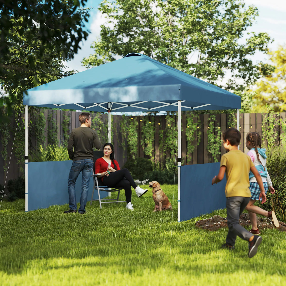 Pop Up Outdoor Gazebo Canopy Tent With Half Sidewalls