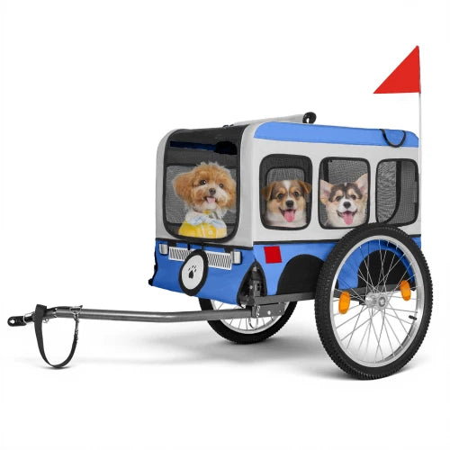 Foldable Dog Bike Trailer with All Terrain Wheels and Flag