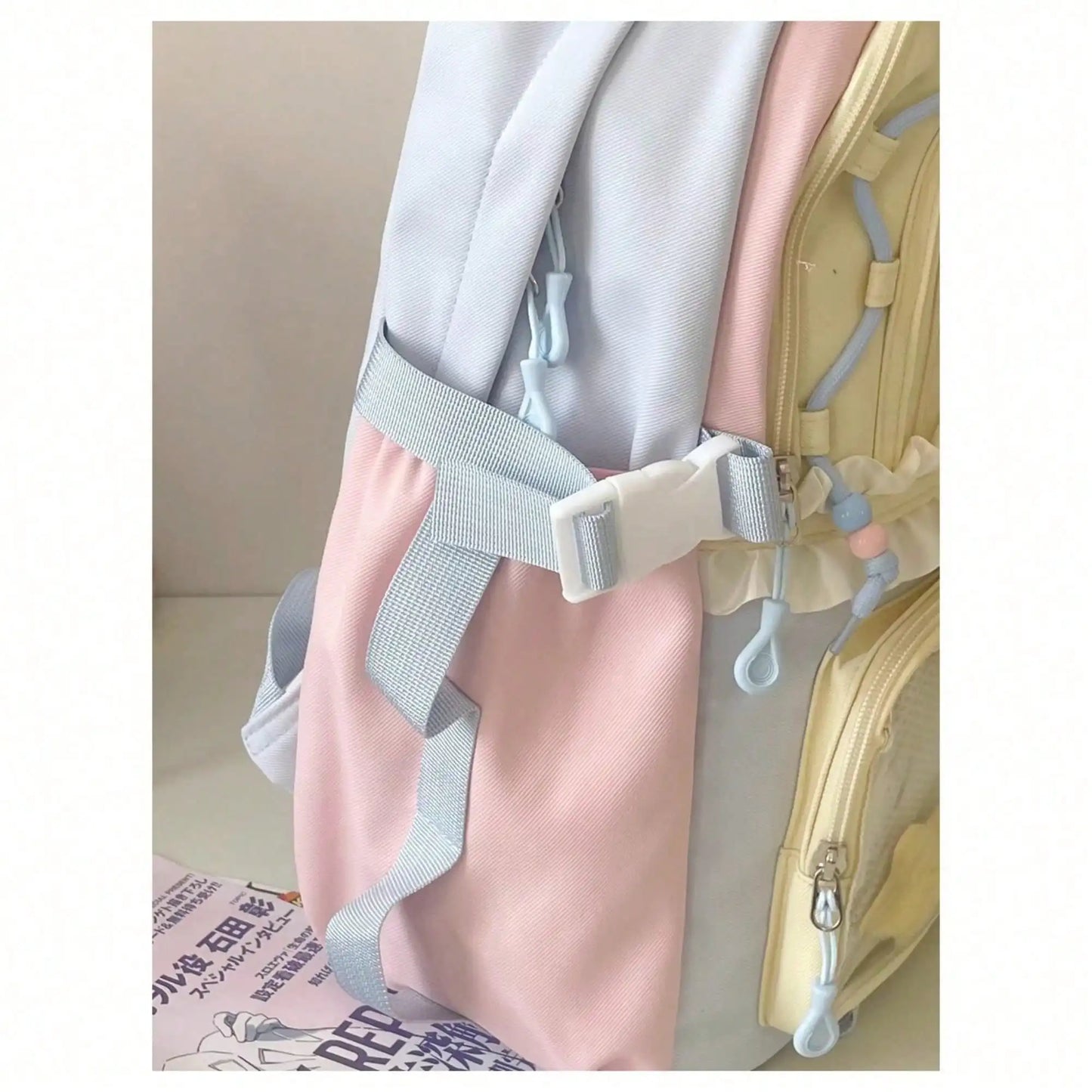 Star Plush Charm Backpack Featuring Lace Ruffle Bow Detail