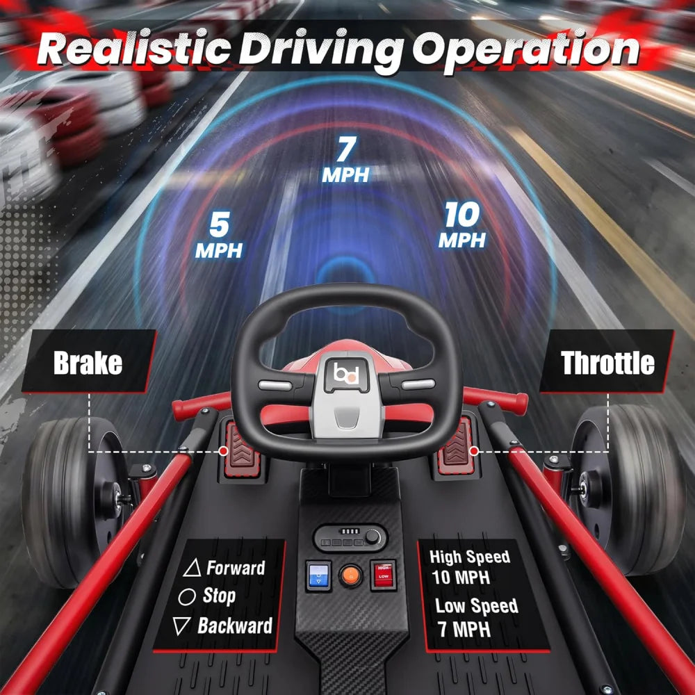 24V Kids Electric Go Kart Dual Motor Ride On Car with Remote Control, 5-10MPH 3 Speed Drift Kart for Kids, Bluetooth Music LED Lights, Max Load 135Lbs Outdoor Ride On Toy Vehicle Gift