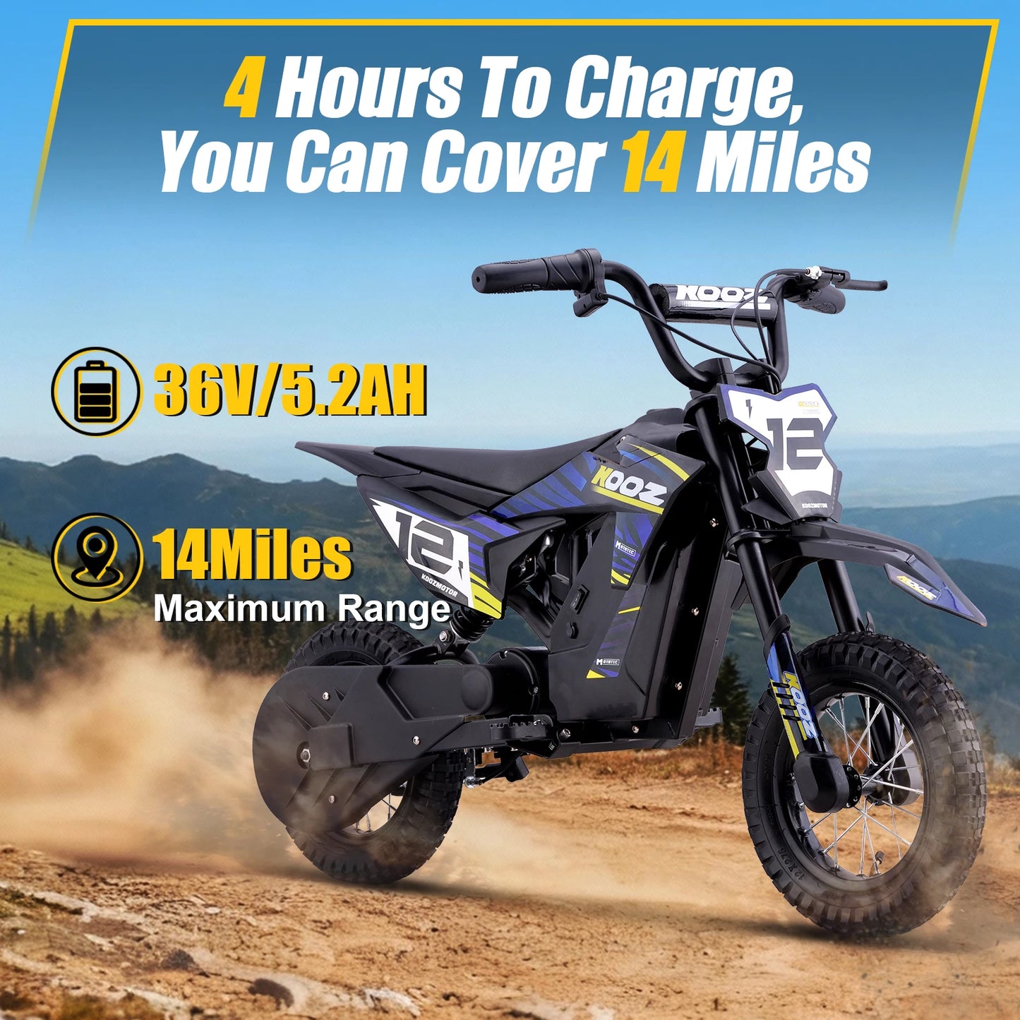 KOOZ HP122E 36V Electric Dirt Bike for Kids, 3 Speeds