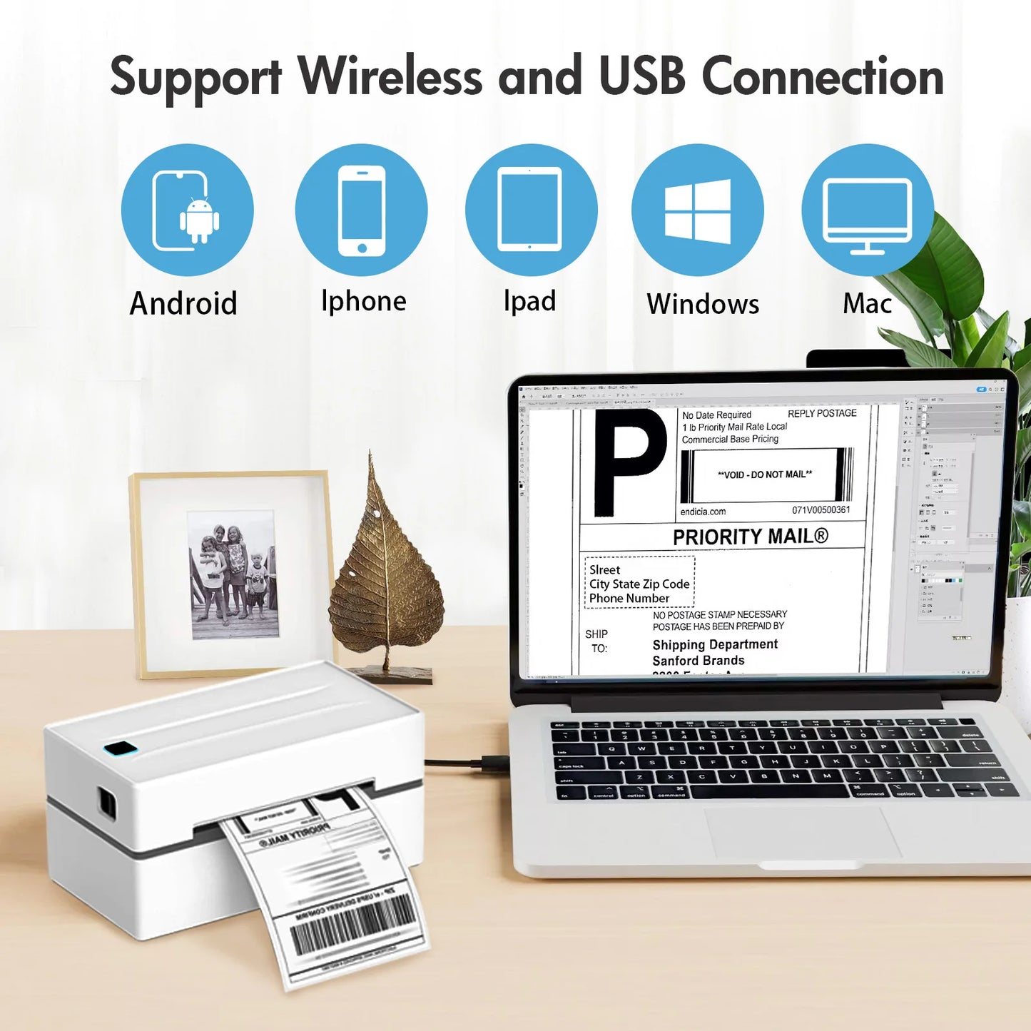 TakeYou Thermal Label Printer Portable Bluetooth USB 203 DPI
