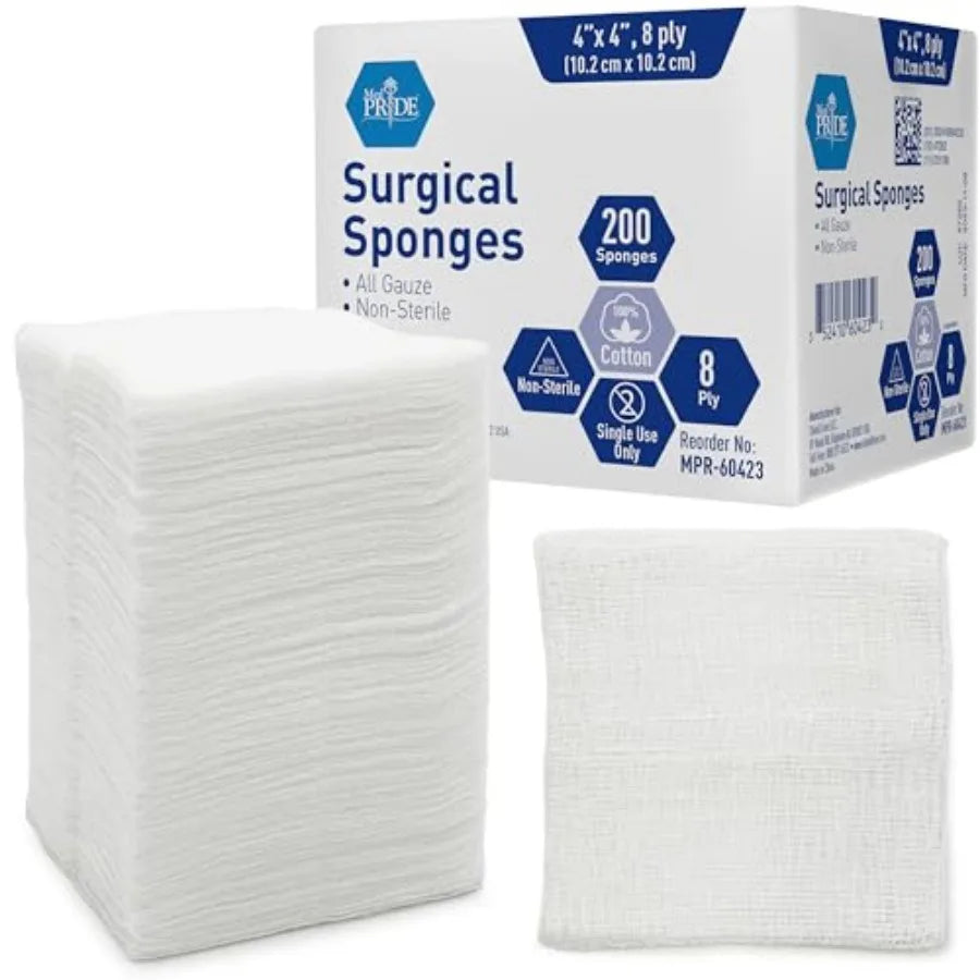 Surgical Sponges 8-Ply Gauze Pads Nonsterile For First Aid