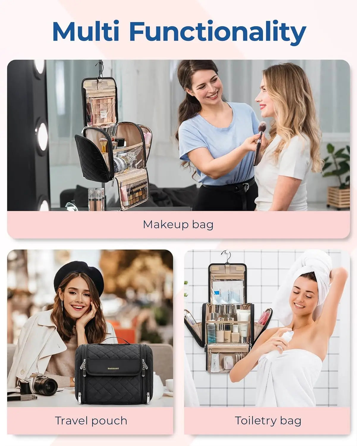 Makeup Organizer Bag With Hanging Hook Portable Large Capacity Cosmetic Case