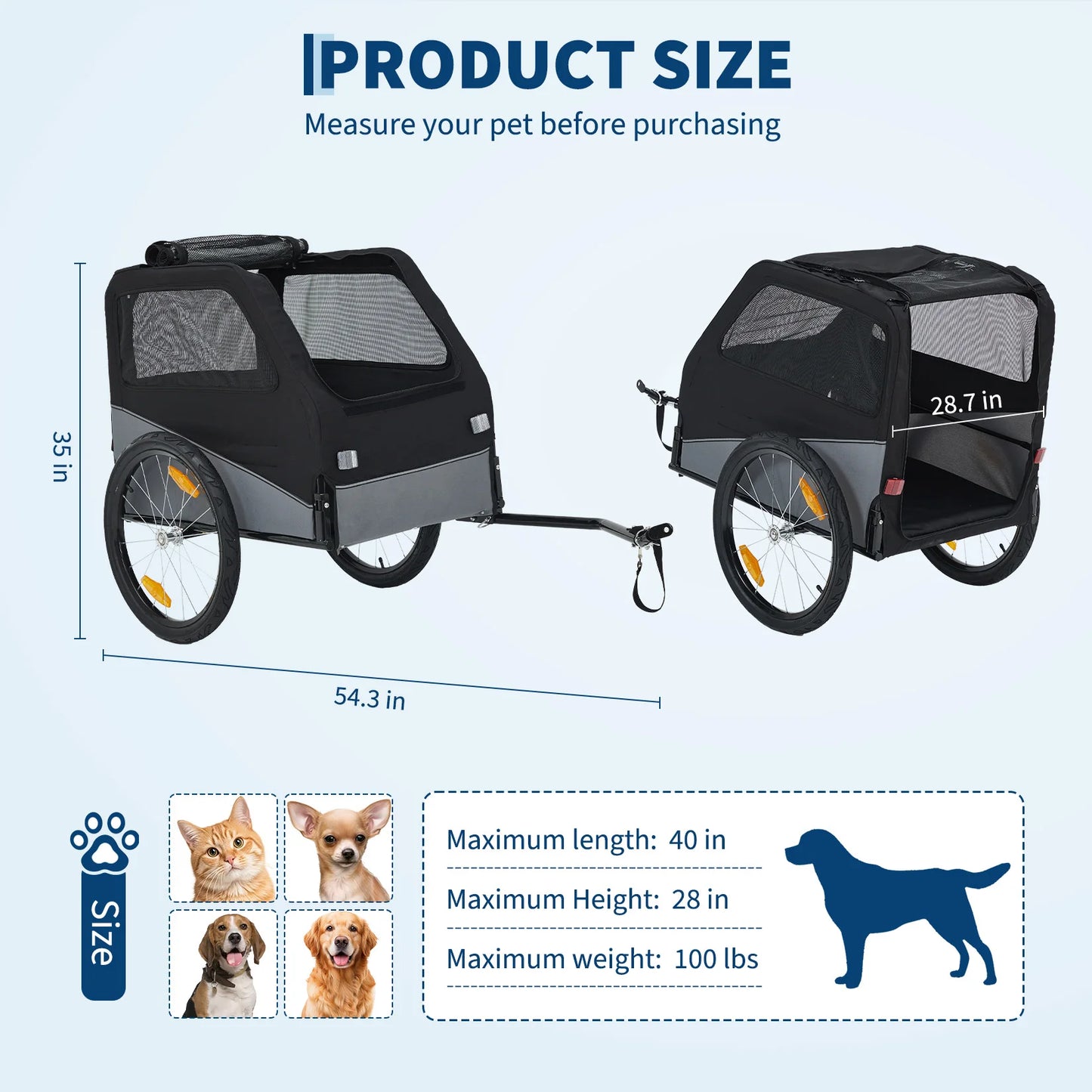 Foldable Dog Bike Trailer With Steel Frame 100 Lbs Capacity