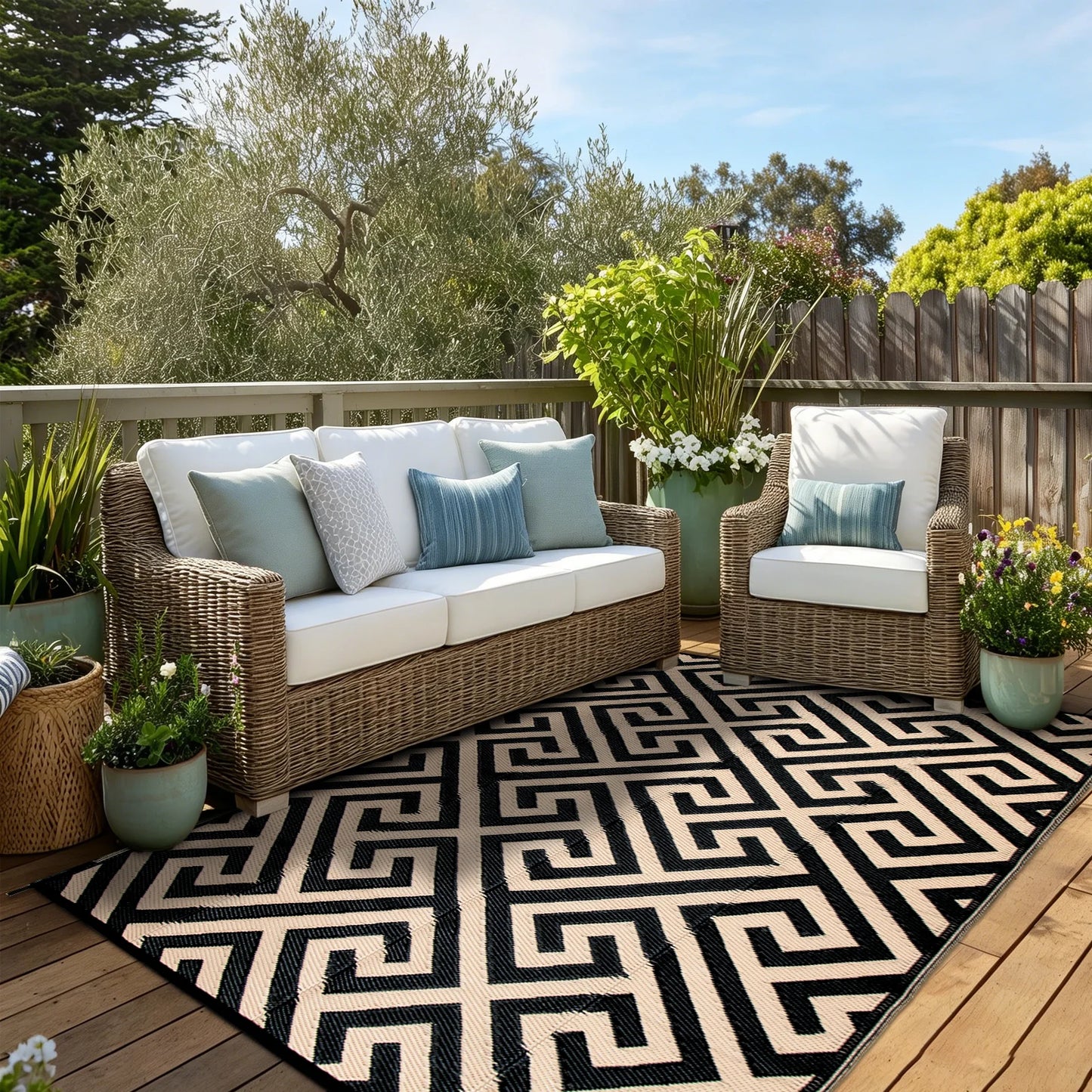 Outdoor Patio Rug Waterproof Reversible Polypropylene Mat