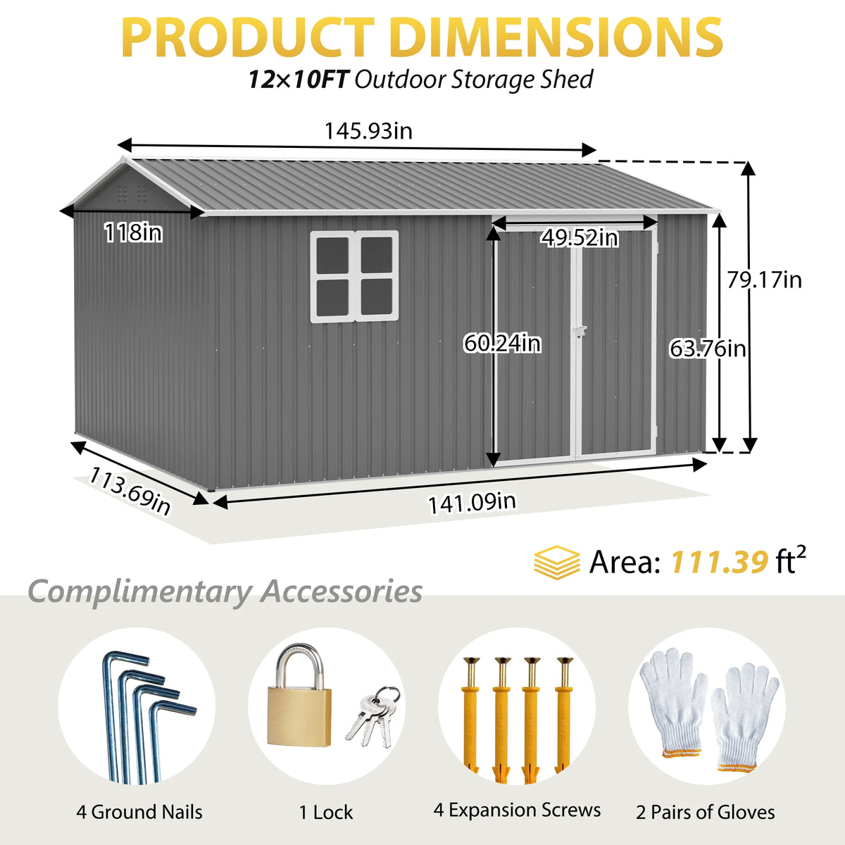 GIHAUVIA Metal Outdoor Storage Shed With Waterproof Lockable Doors