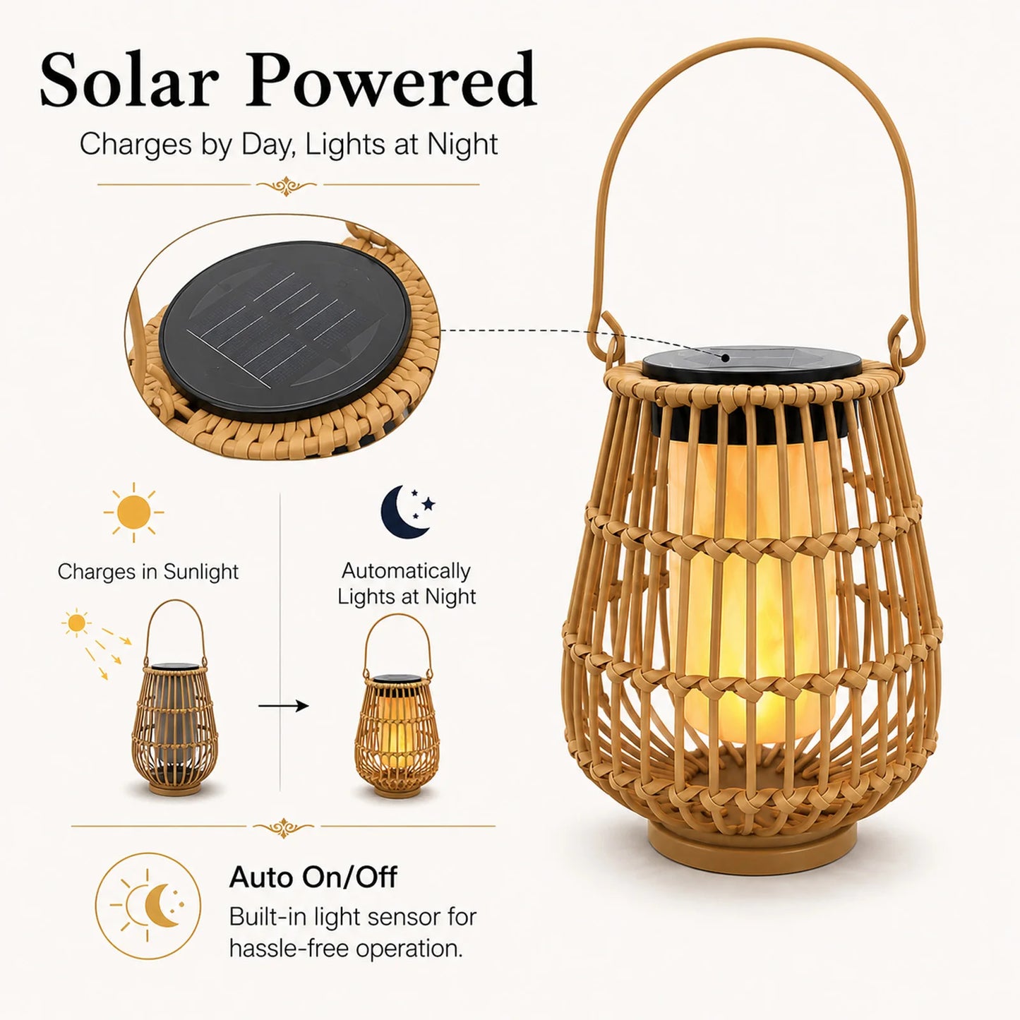2 Pack Handwoven Rattan Solar Lanterns For Outdoor Garden Decor