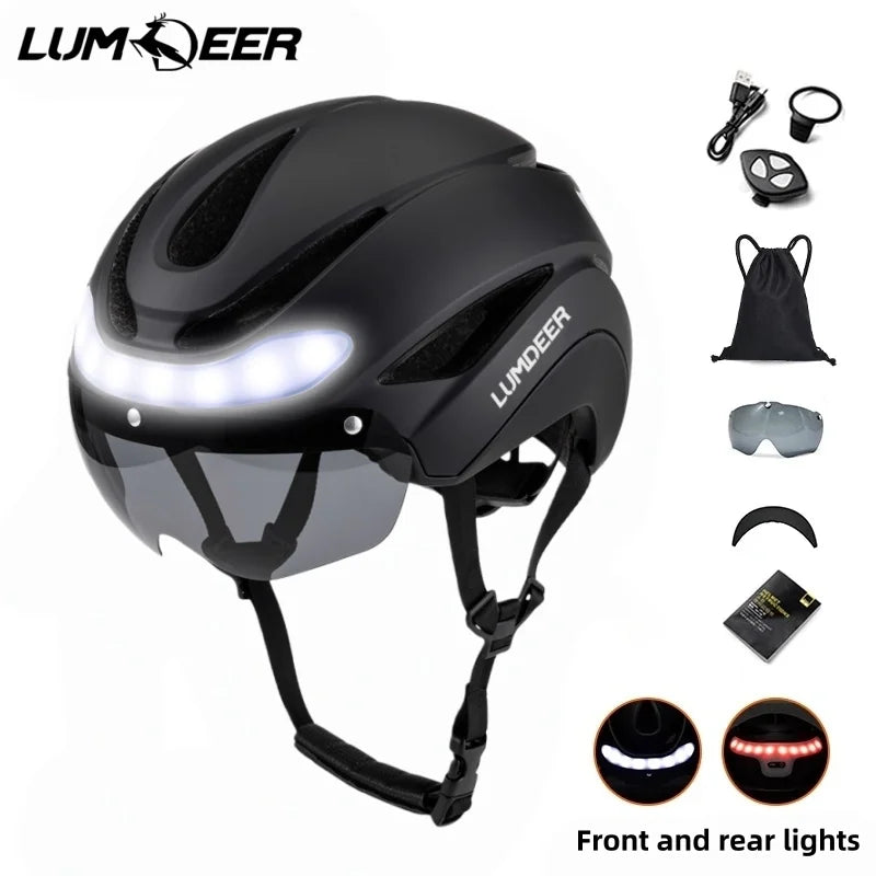 LUMDEER Road Bicycle Helmet With Turn Signals Magnetic Goggles
