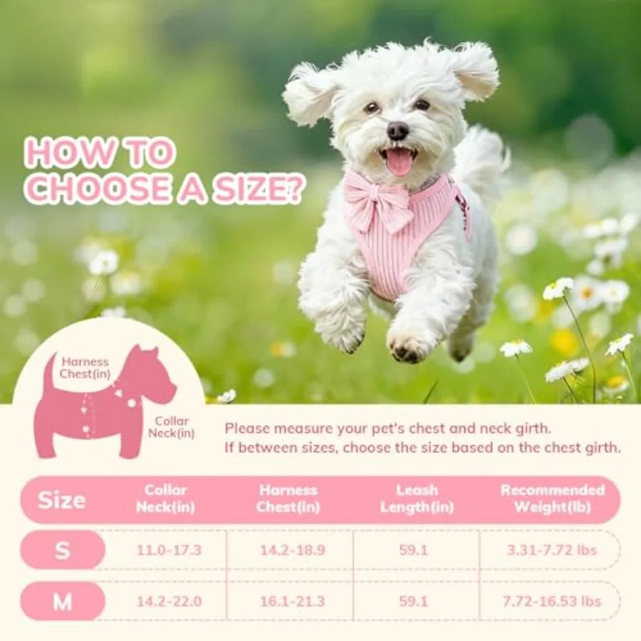 Adjustable Breathable Cotton Dog Harness With Bowtie Set