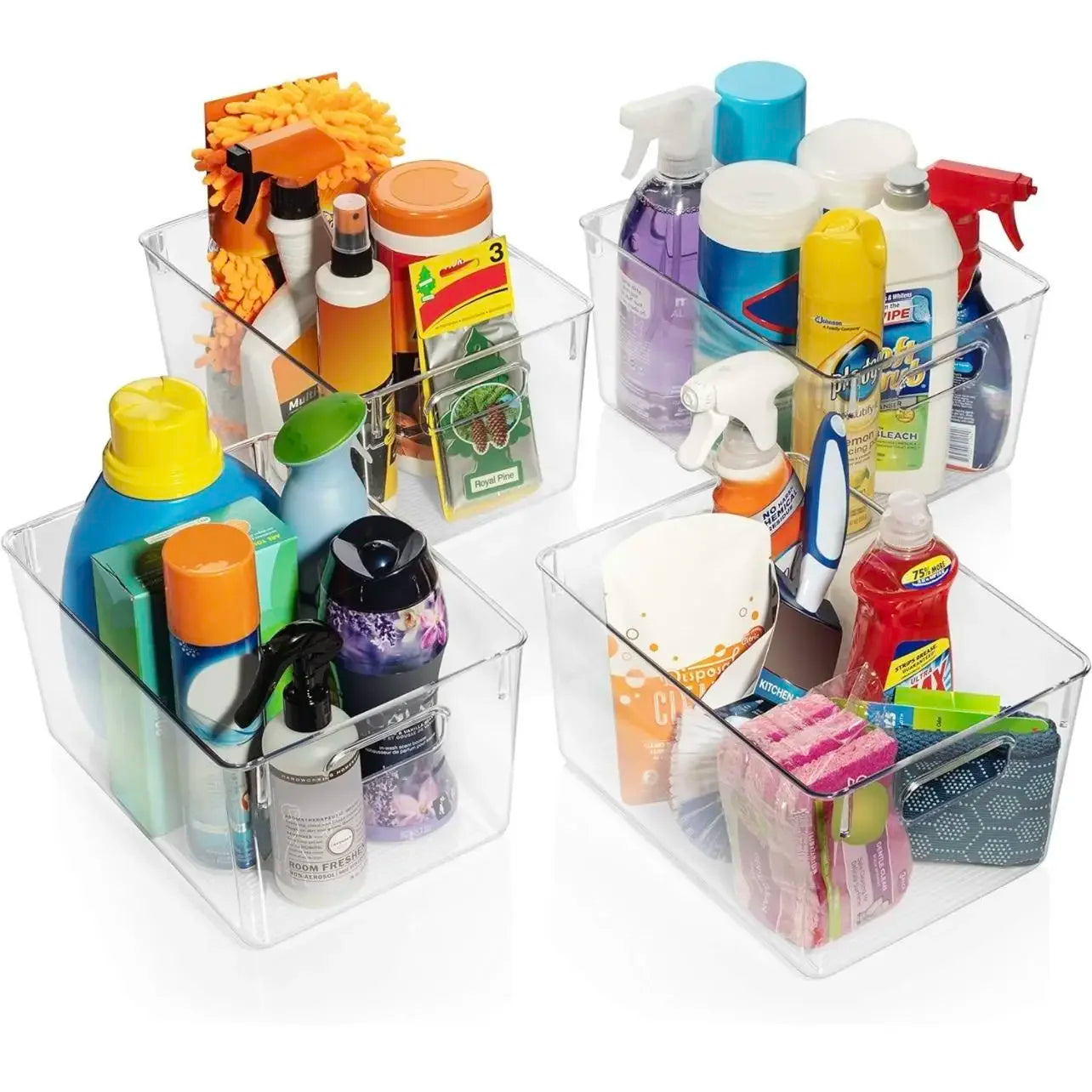 Clear Plastic Storage Bins 4 Pack Pantry Fridge Kitchen Organizer