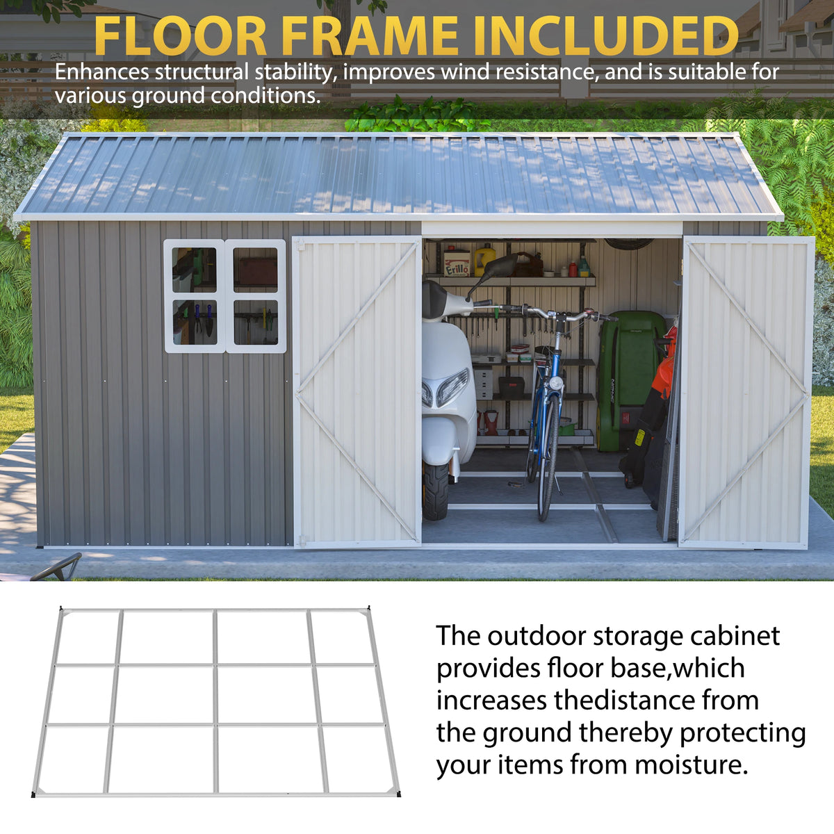 GIHAUVIA Metal Outdoor Storage Shed With Waterproof Lockable Doors