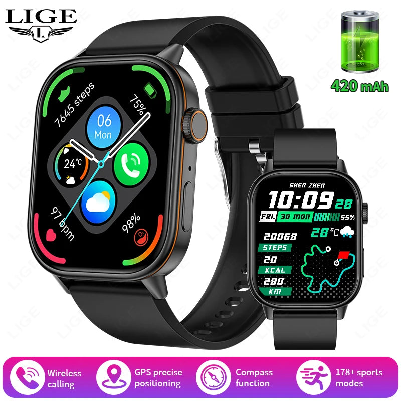 LIGE GPS Smartwatch For Android iOS HeartRate Bluetooth Calling IP68