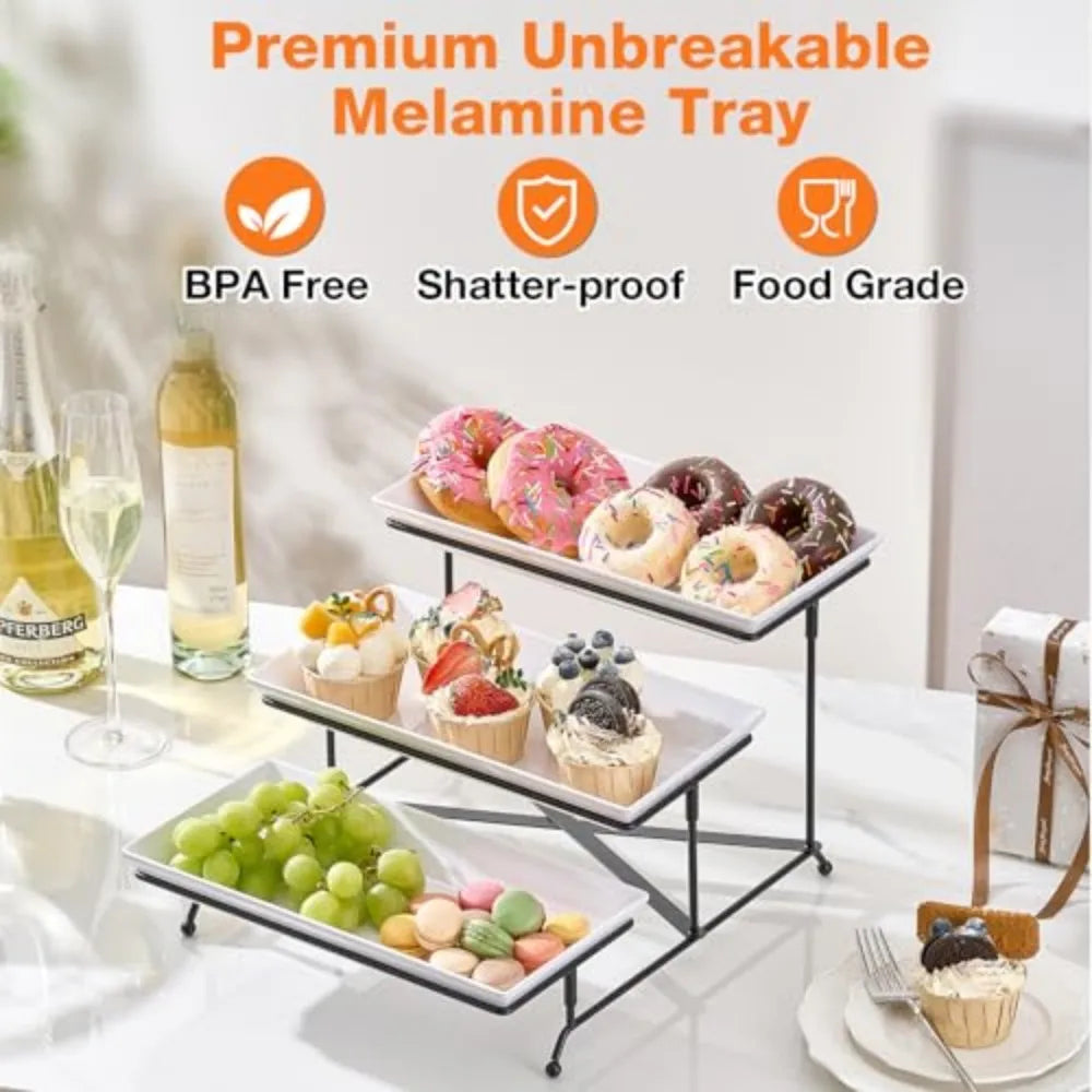 Foldable Metal Serving Tray Set Party Snack Stand Display Rack