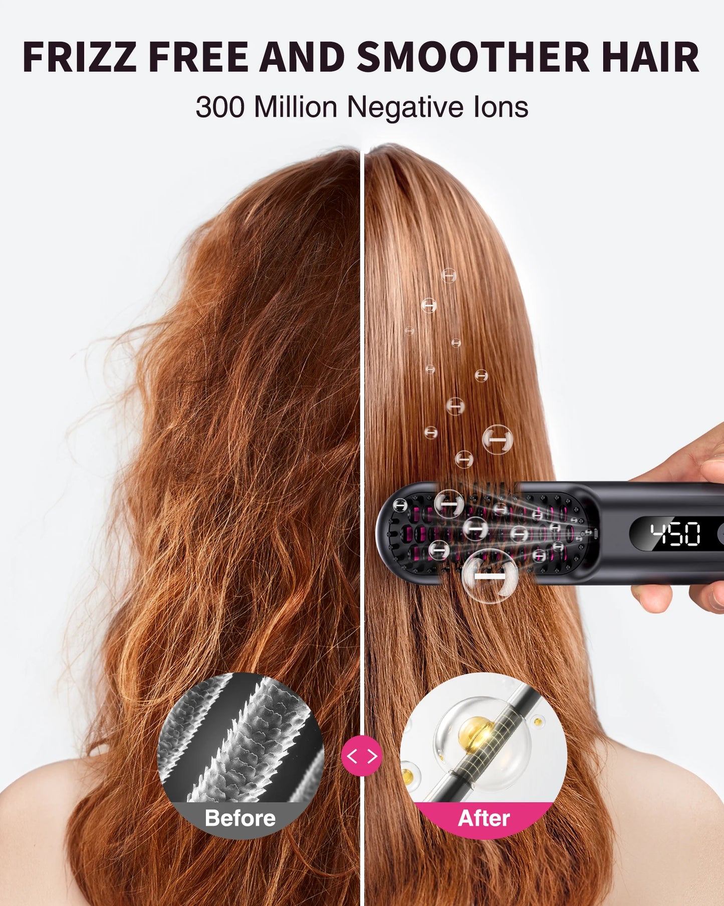 BOPCAL Cordless Hair Straightener Brush 10000mAh LED Display Negative Ions