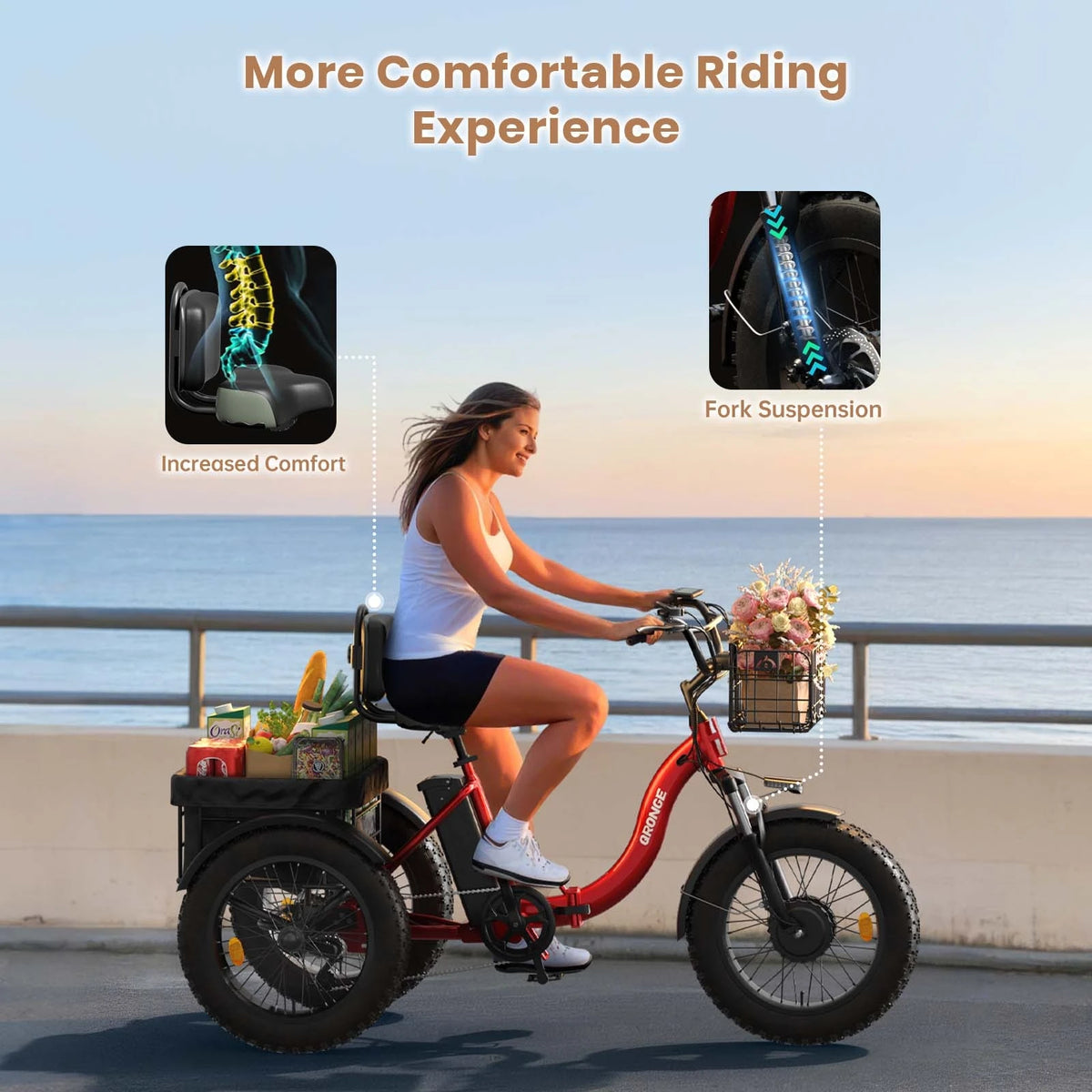 Qronge 1200W Electric Trike For Adults With Large Fat Tires