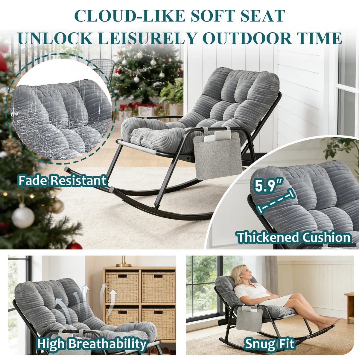 Avenvista Cushioned Outdoor Rocking Chair With Armrests And Footrest