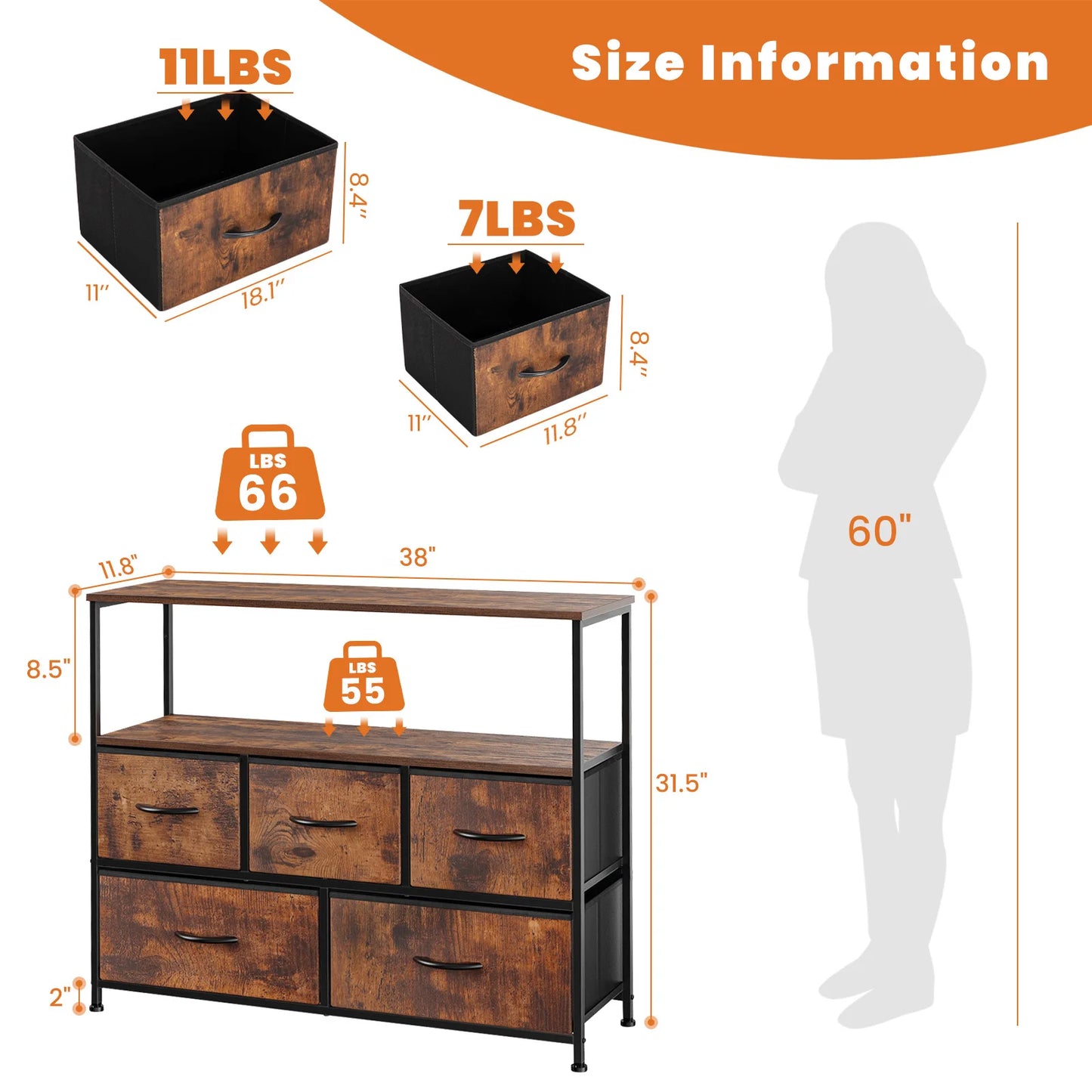 JHK Shoe Cabinet With 5 Drawers Shoe Storage Rack