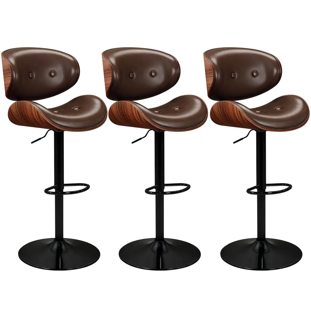 GUANGBAI Adjustable Swivel Bar Stool With Back And Leather Seat