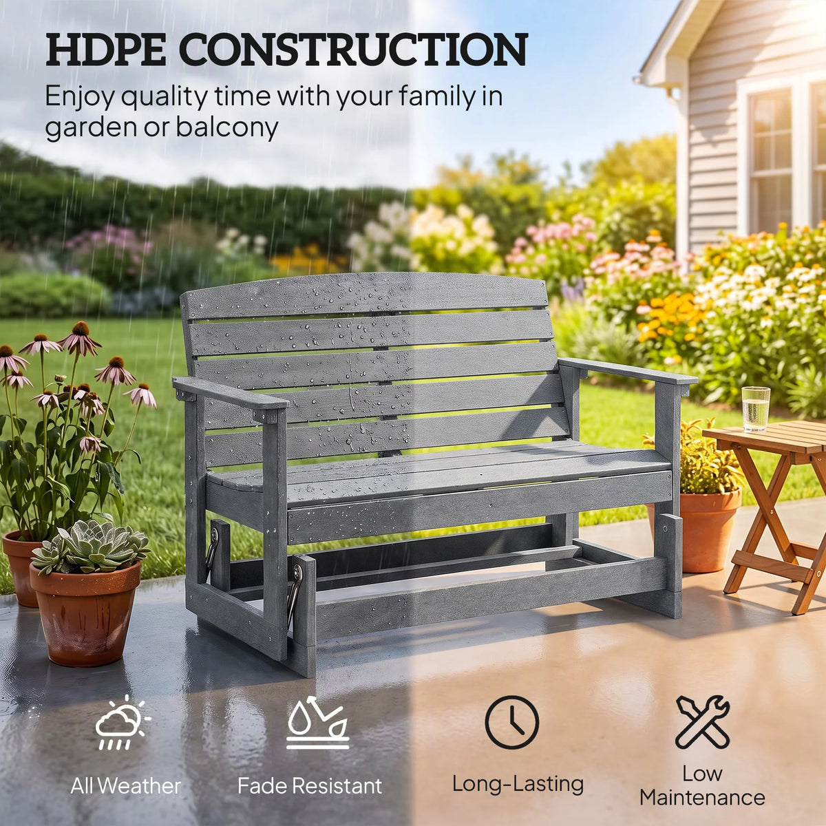 Patio Glider Bench W/ Hdpe Slatted Design Double Rocking Chair