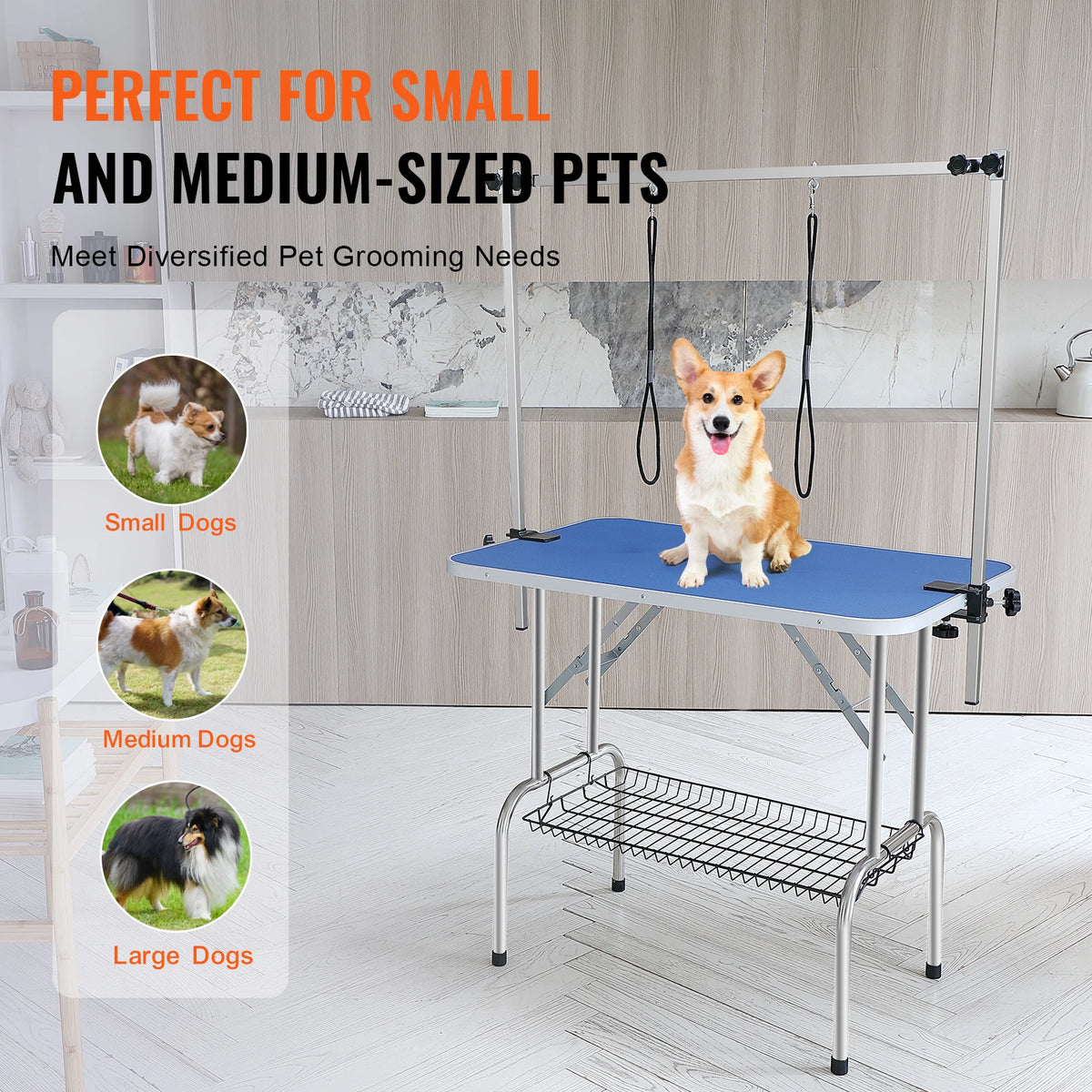 Foldable Dog Grooming Table With Adjustable Clamp And Safety Loop