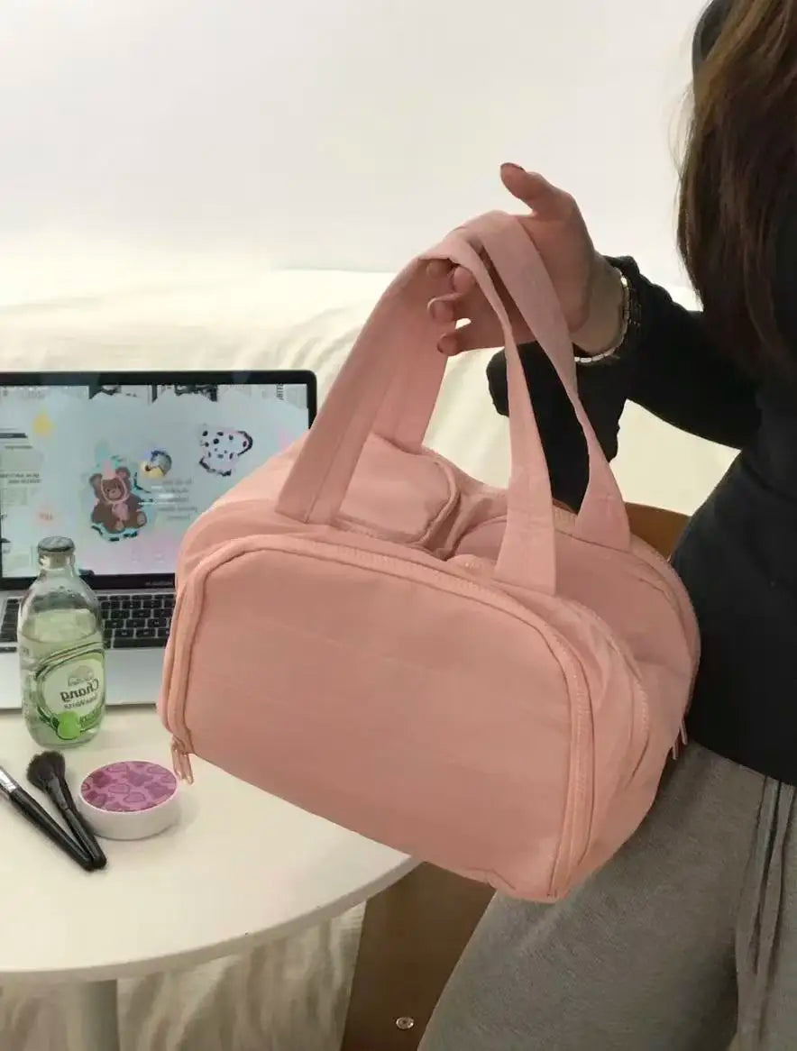 Multi Compartment Polyester Cosmetic Bag For Travel And Home Use