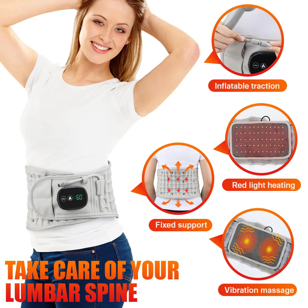 PASTSKY Rechargeable Heating Waist Back Lumbar Traction Massager Red Light
