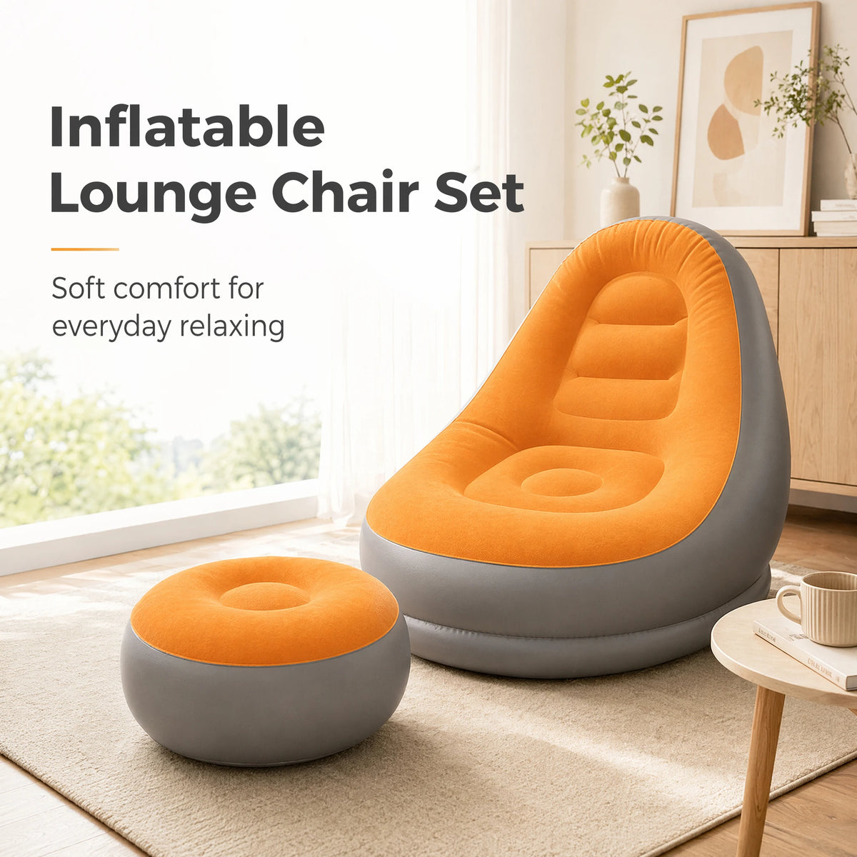 Wonflex Inflatable Flocking Lazy Sofa Set With Footstool