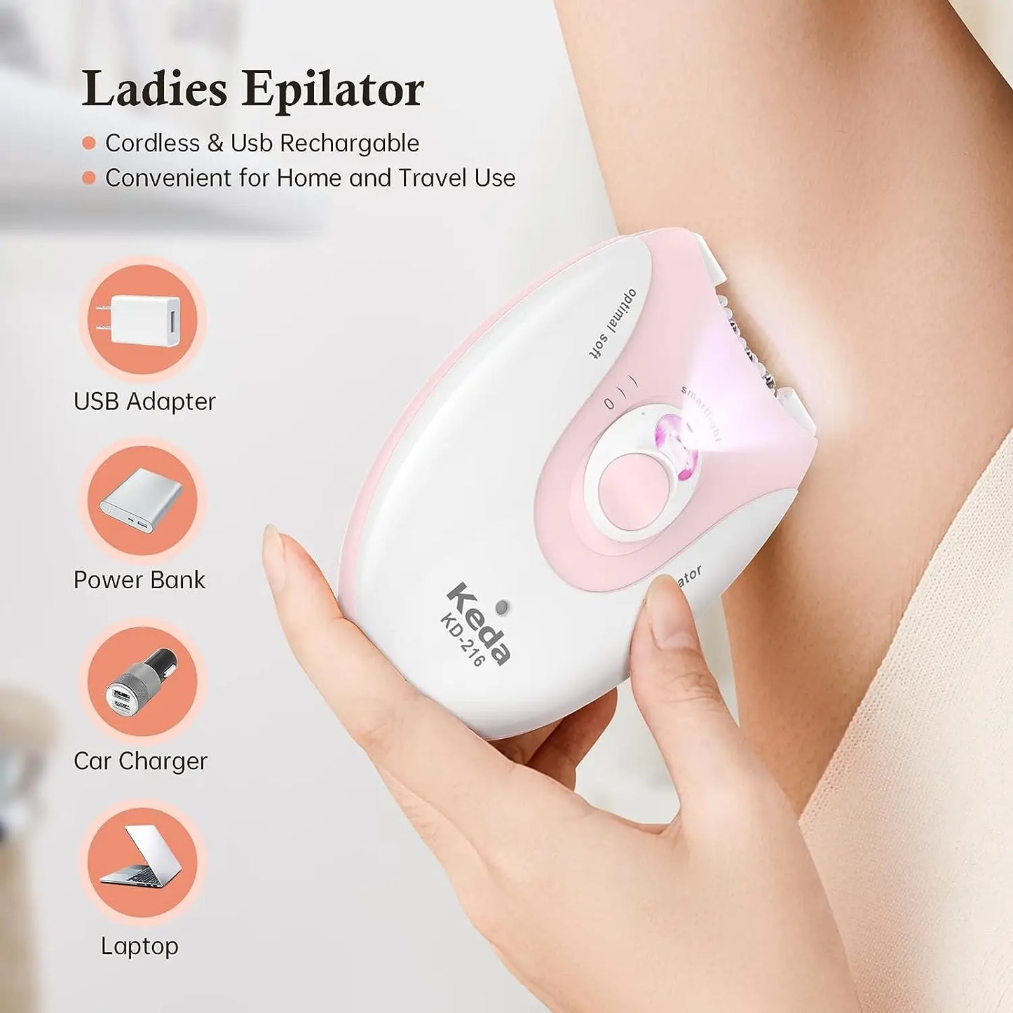 Portable USB Rechargeable Hair Removal Device With Light For Smooth Skin