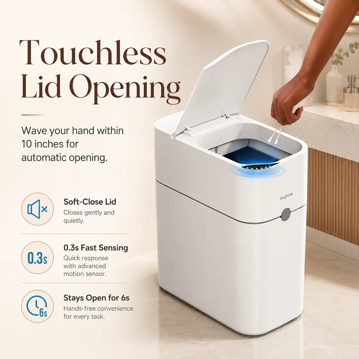 Joybos Touchless Trash Can With Motion Sensor And Auto Bag-Suction