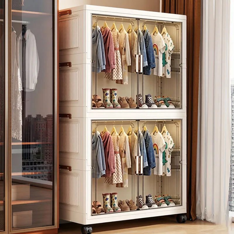 Dustproof Foldable Plastic Storage Wardrobe Cabinet Organizer