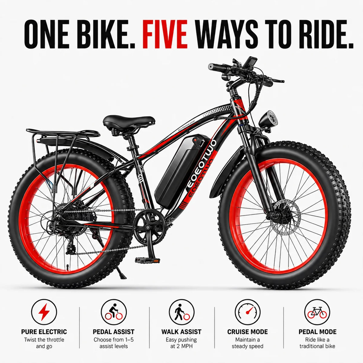 EOEOTWO 1500W Fat Tire Electric Bike Adult All Terrain Commuter