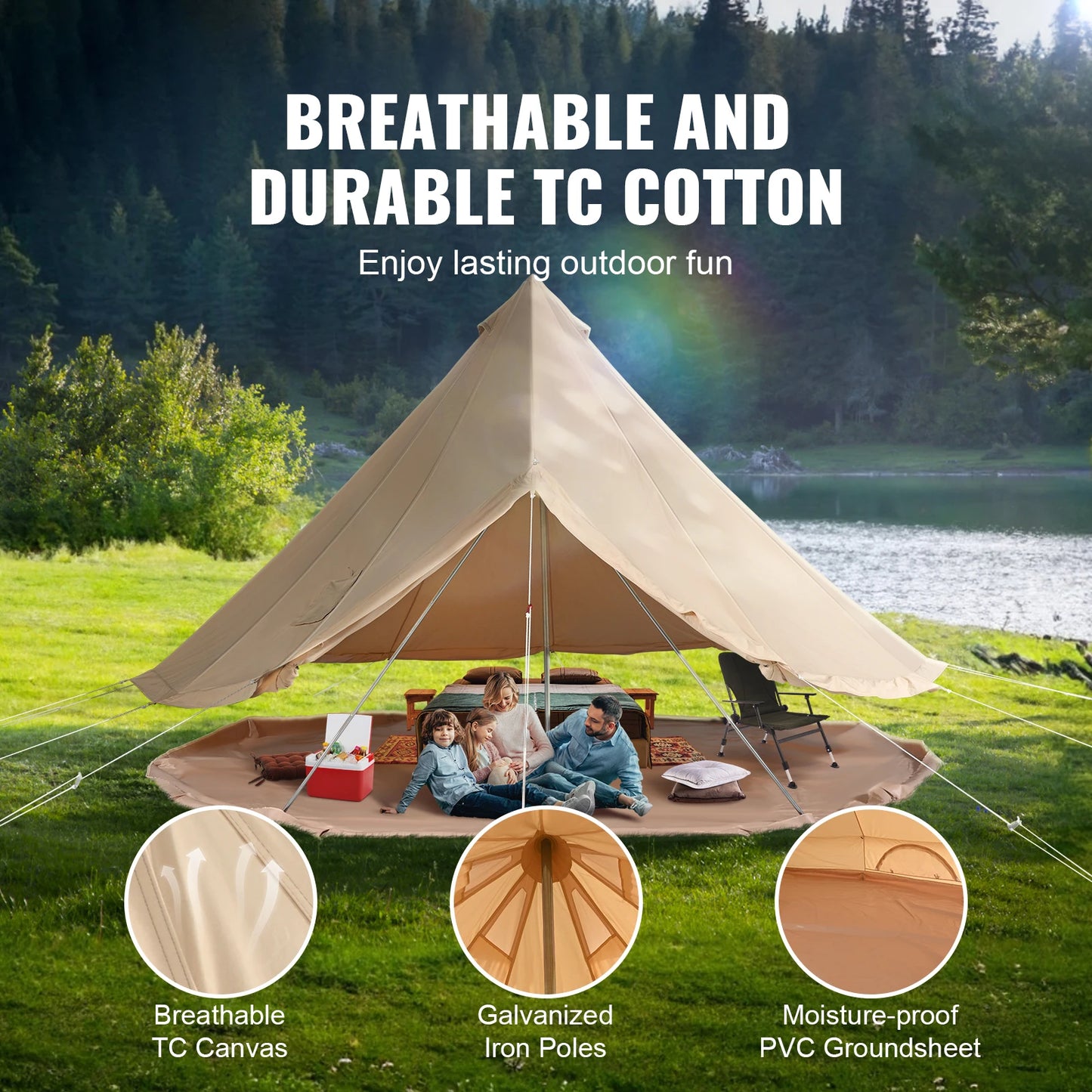 SucceBuy Waterproof Canvas Bell Tent For Outdoor Family Camping