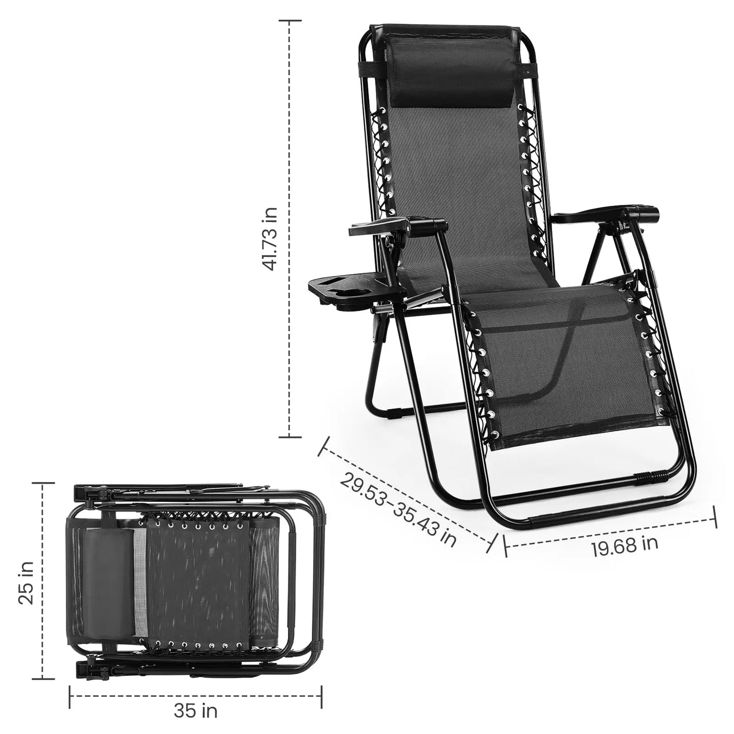 JHK Zero Gravity Portable Recliner Chair With Cup Holders