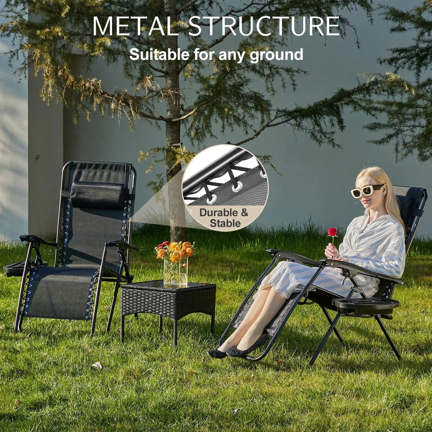 JHK Zero Gravity Portable Recliner Chair With Cup Holders