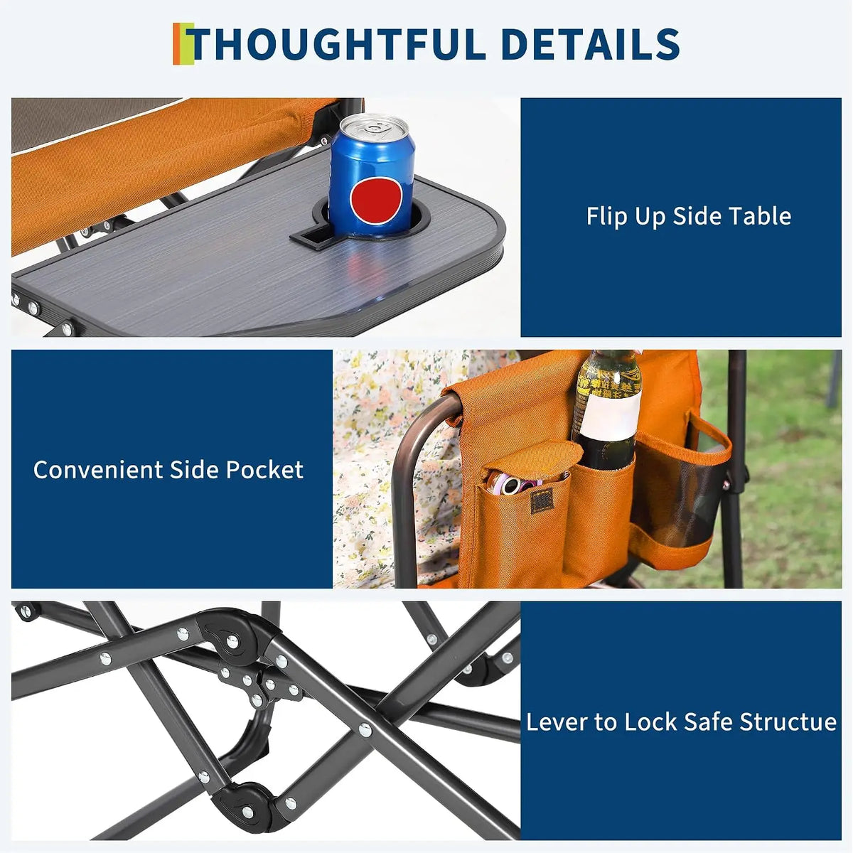 Tacleekii Oversized Folding Camping Chair With Side Table And Pocket