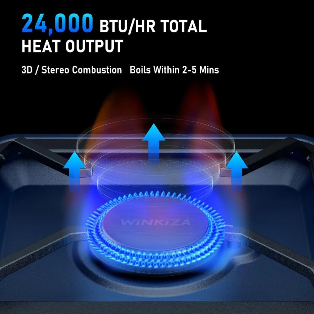 304 Stainless 2 Burner Propane Camping Stove with Griddle, Portable Folding Camp Stove 24000BTU, Compatible with Grill Pan, Kettles & Cookware