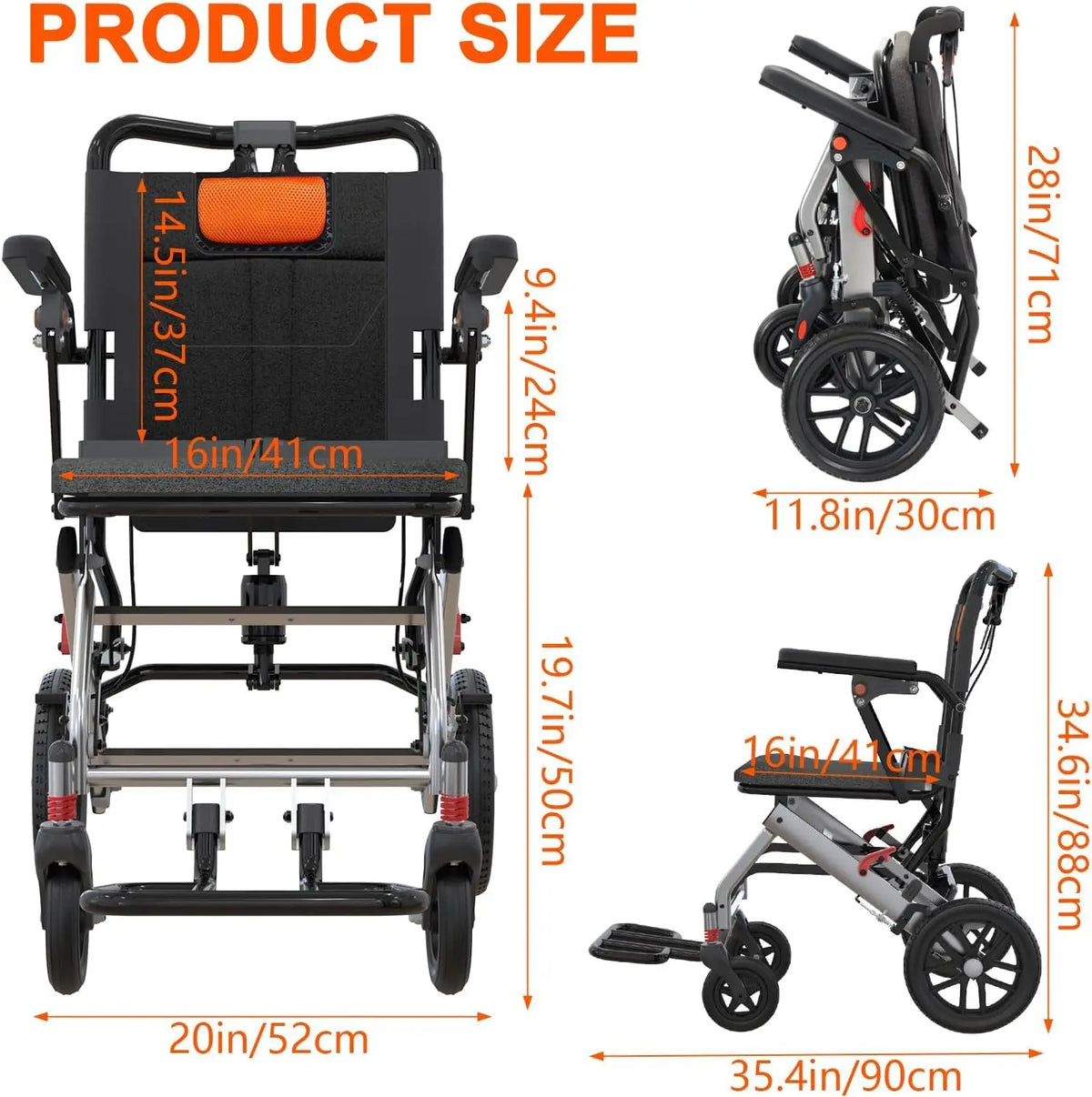 Lightweight Aluminum Transport Wheelchair For Seniors With Brakes