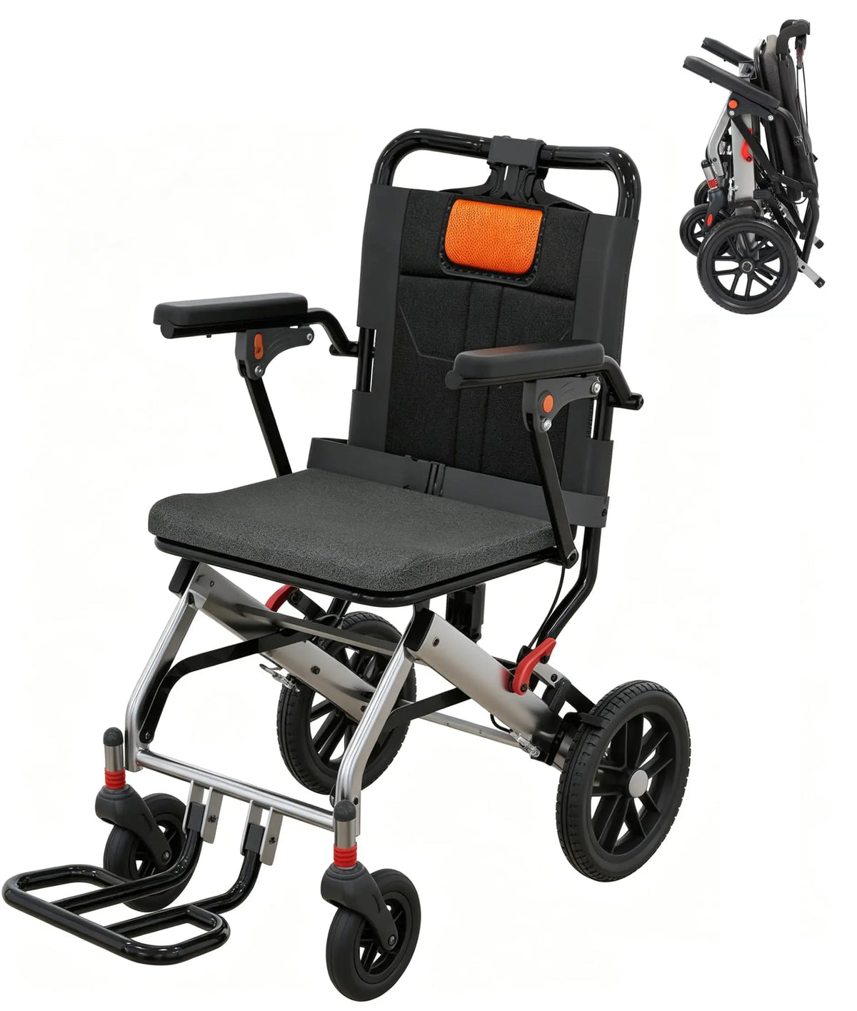 Lightweight Aluminum Transport Wheelchair For Seniors With Brakes