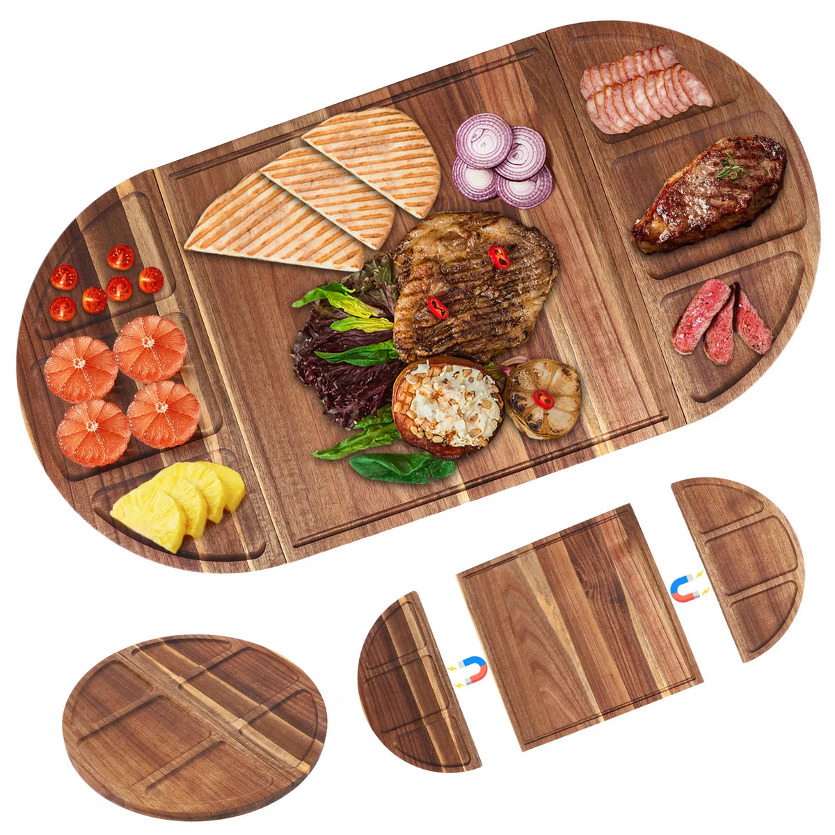 Aliilee Acacia Wood Charcuterie Serving Tray With Grooves