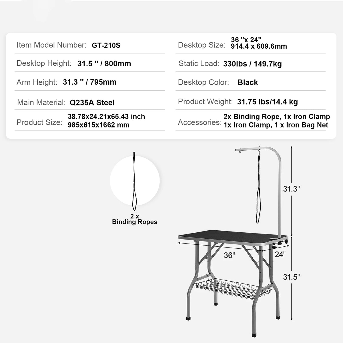 Foldable Dog Grooming Table With Adjustable Clamp And Safety Loop