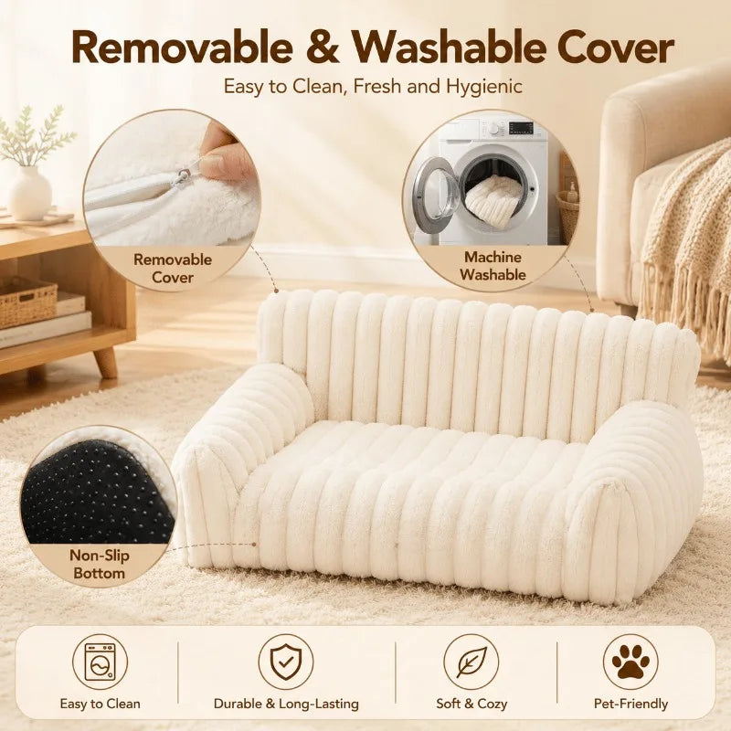 Plush Pet Sofa Bed With Coral Fleece And Removable Cover