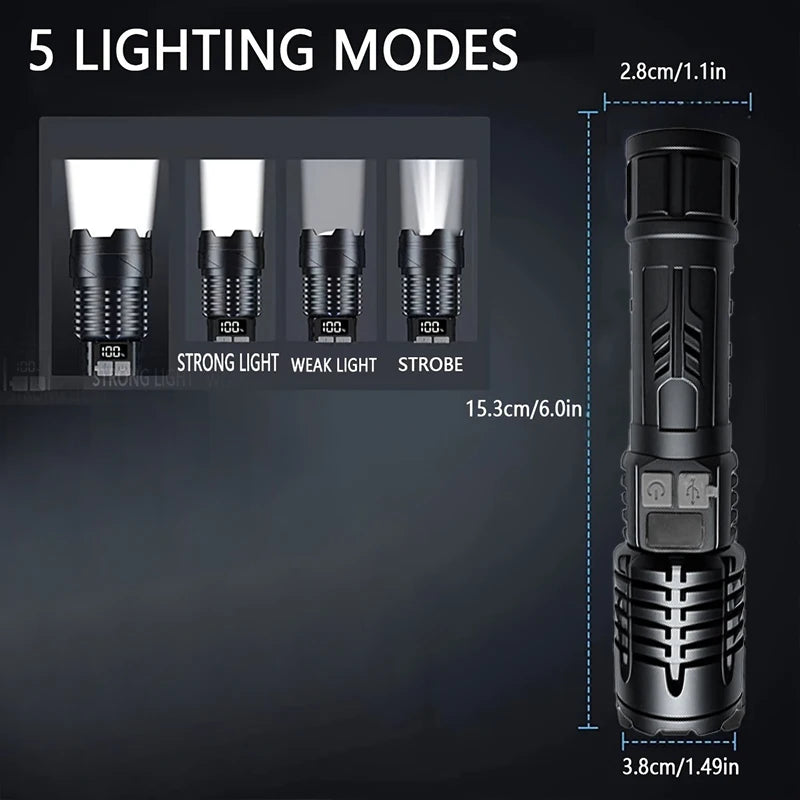 Skywolfeye Waterproof Tactical Flashlight 5 Modes Rechargeable Outdoor