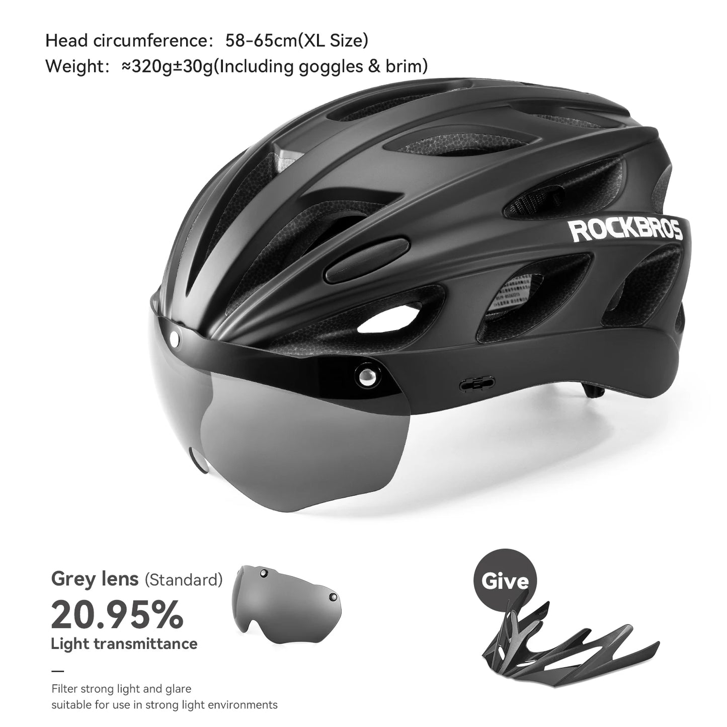 RockBros Cycling Helmet With Goggles Integrated Safety For Men Women