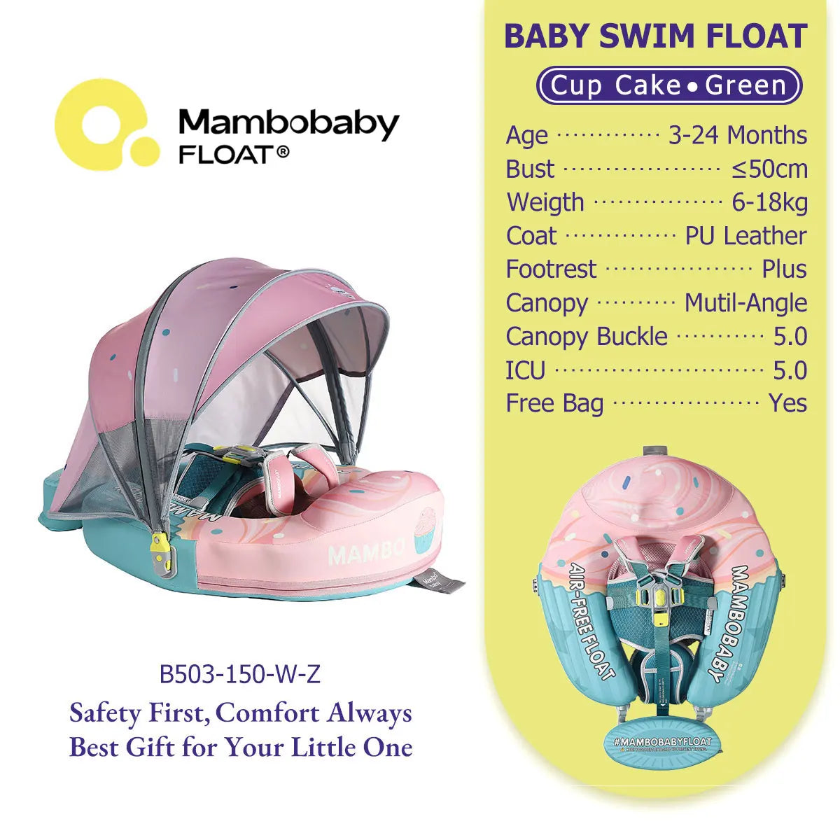 Mambobaby No-Slip Harness Baby Swim Ring For Toddlers