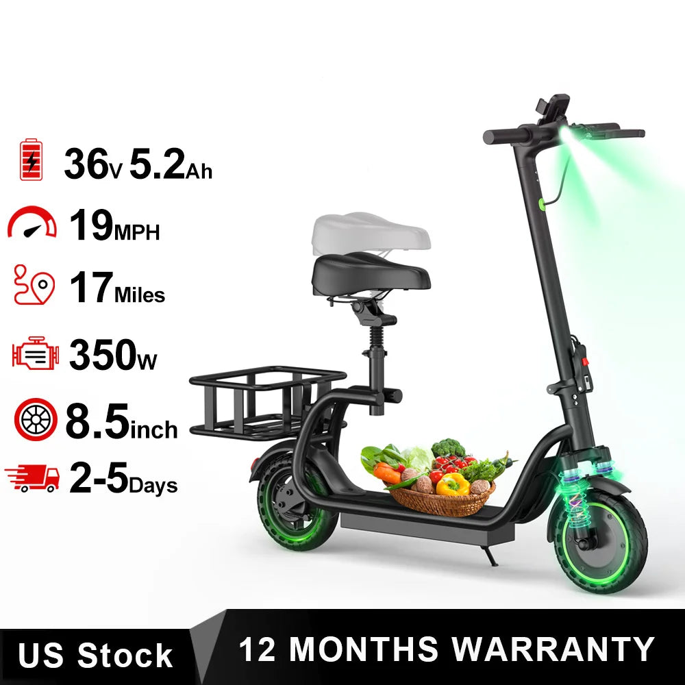 AOVOPRO Maxshot Electric Scooter With Seat And Basket Top Speed 19MPH