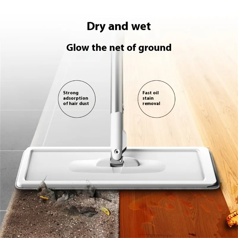 Hands-Free Flat Mop & Bucket Set with 4 Reusable Microfiber Pads, 360° Swivel, Long Handle for Floor & Wall Cleaning