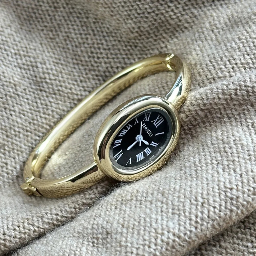 Zkceenier Stainless Steel Bracelet Watch Gold Dial Ladies Wristwatch