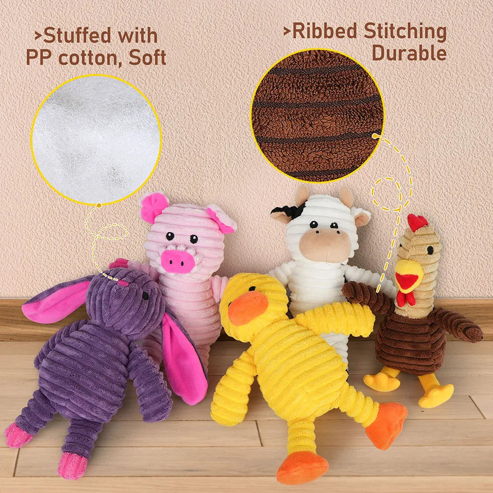 5 Pack Assortment Plush Squeaky Dog Toys Bundle